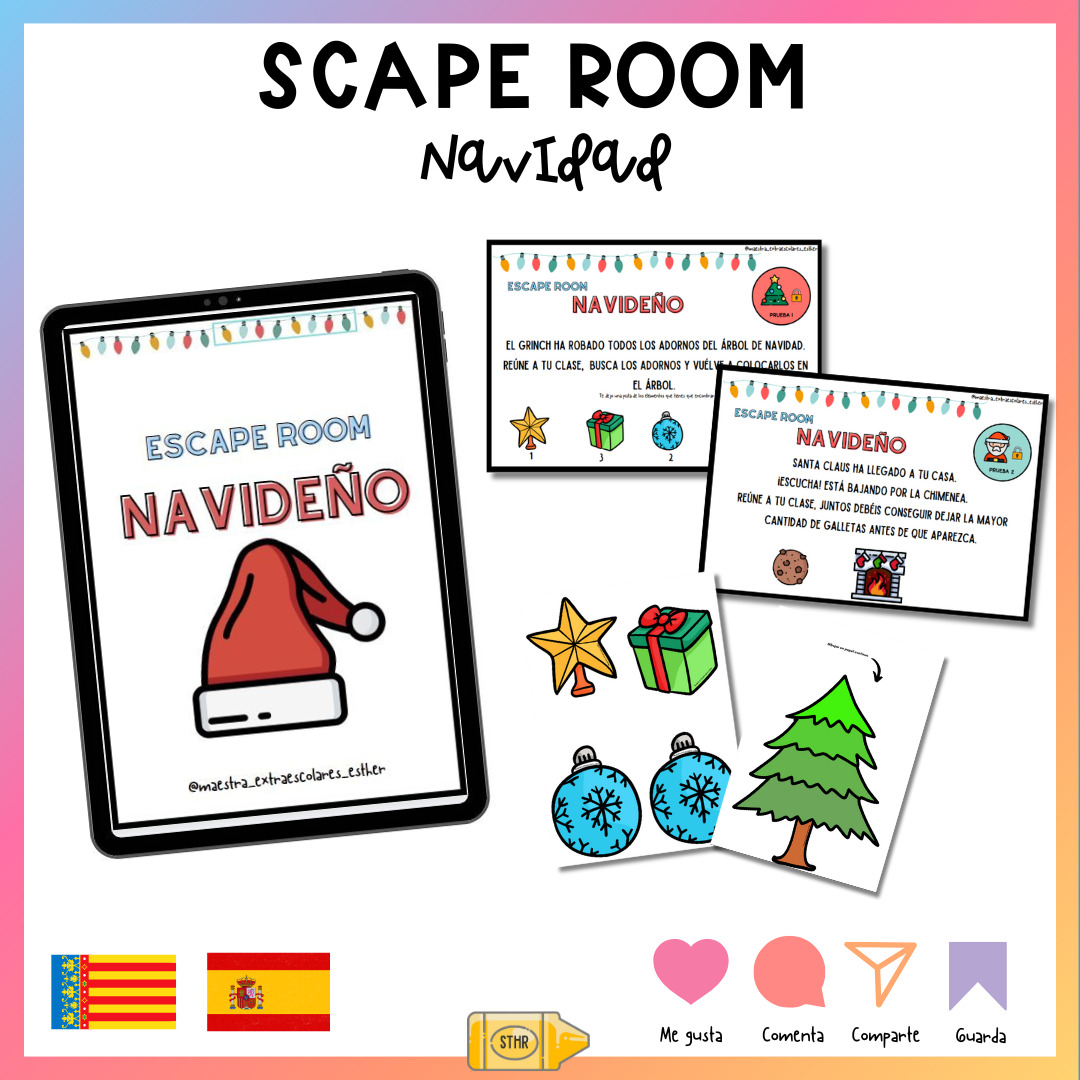 Escape room de Navidad para infantil y primaria con retos cooperativos y pruebas educativas